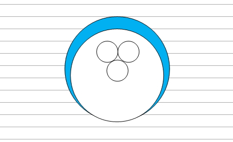 3つの真円がそれぞれ2点で接地するように描画したイメージ